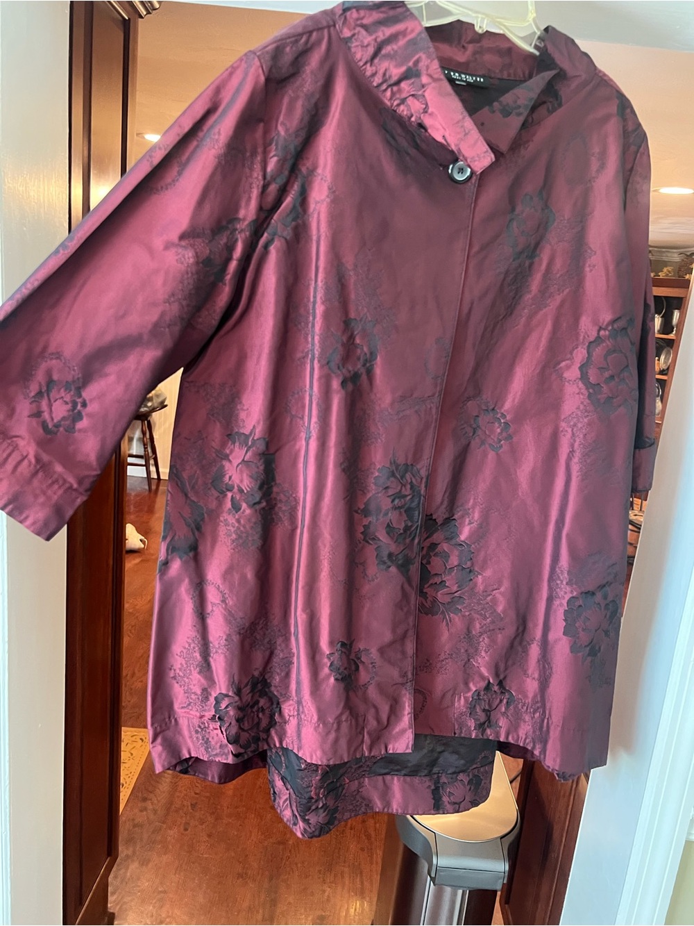 bryn walker Wine Red Floral Satin Tunic Jacket
